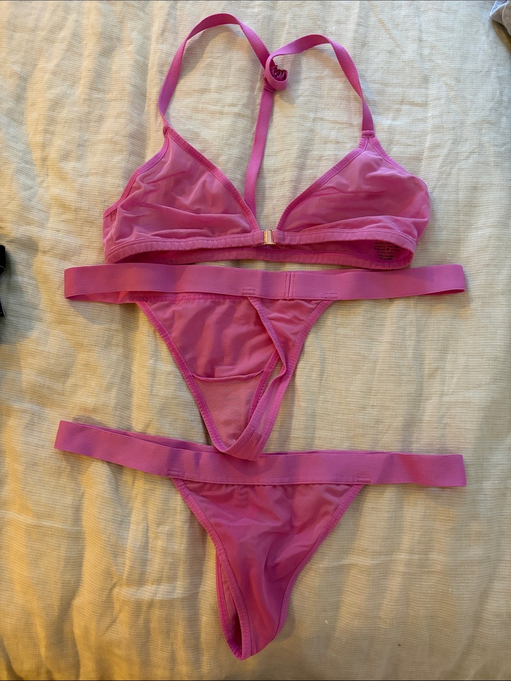 Negative Underwear Hot Pink Sheer Triangle Bralette 0 & Matching Thongs s